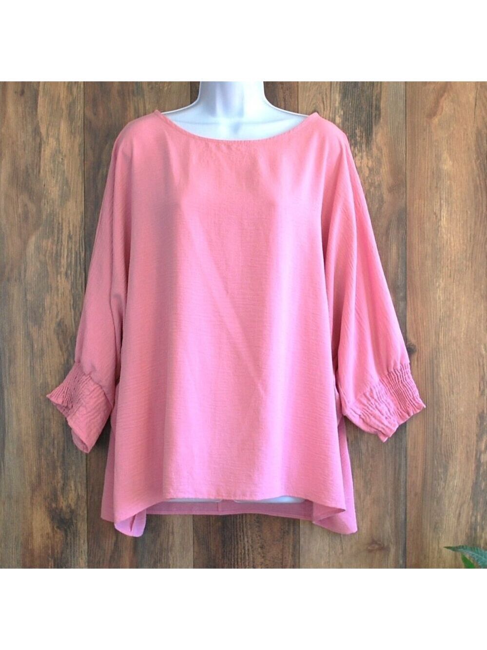 Cherry Cloth Plus Size 3/4 Sleeve Women's Blouse Pink 2X